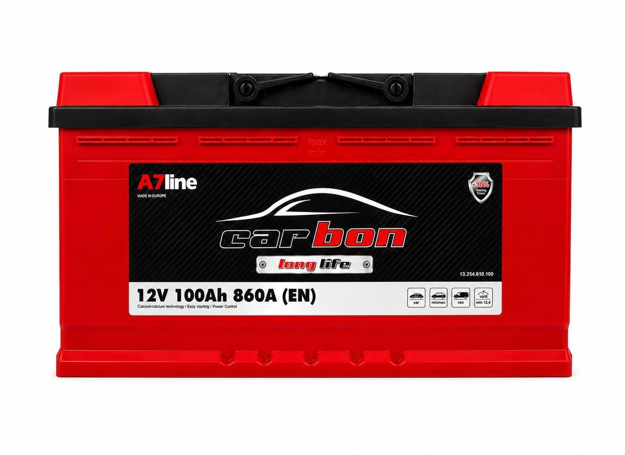 Аккумулятор автомобильный Carbon 100 Ah 860A R+ 12V короткая (3152767416)