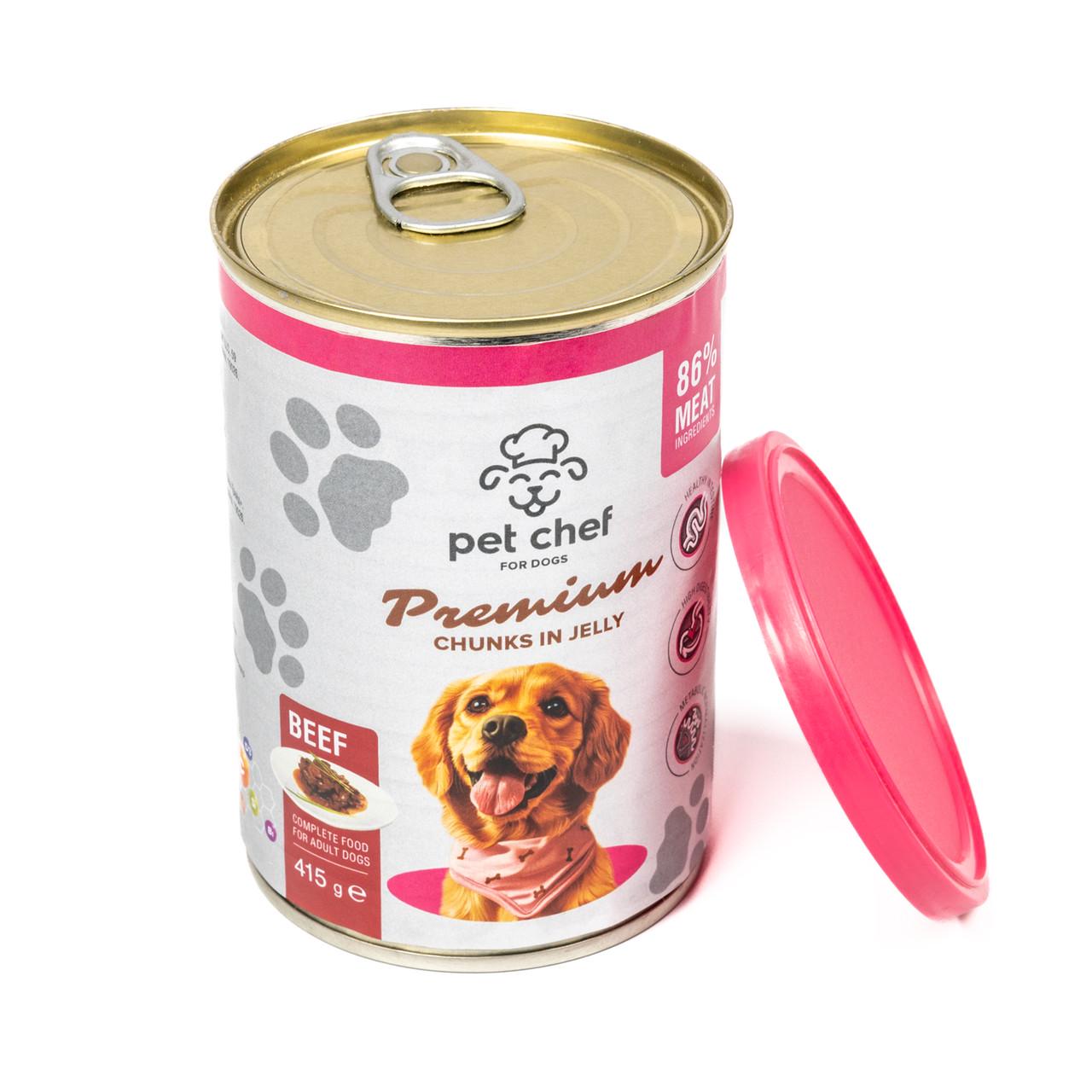 Корм влажный для взрослых собак Pet Chef кусочки в желе с говядиной 415 г (93618) - фото 2