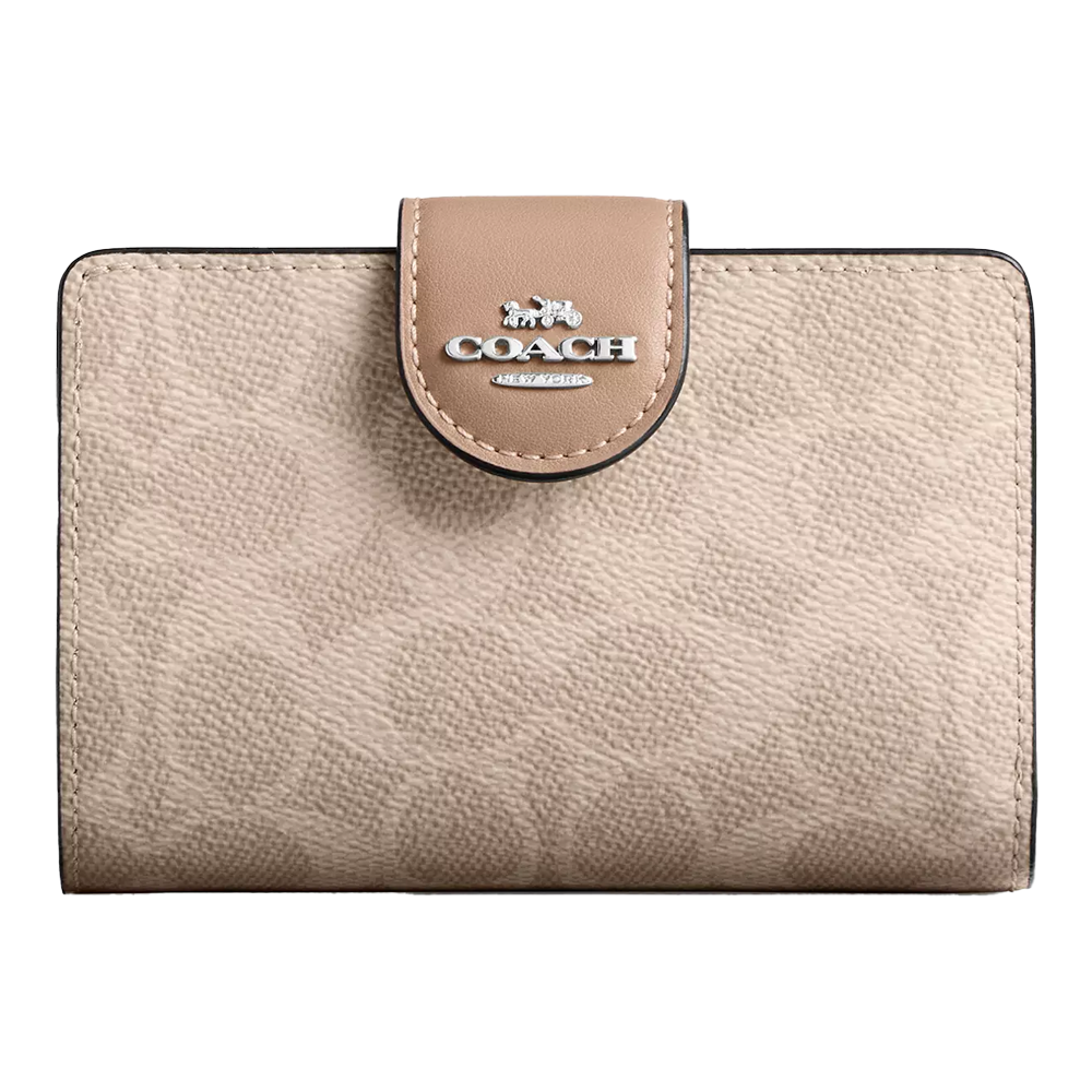 Кошелек женский Coach Medium Corner Zip Wallet In Signature Canvas Silver/Sand/Taupe (CH19)