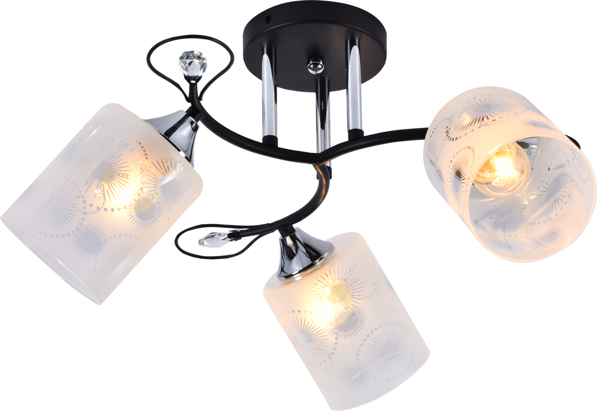 Люстра потолочная Light House SRS-20736/3 плафон белый с узором Черный/Хром