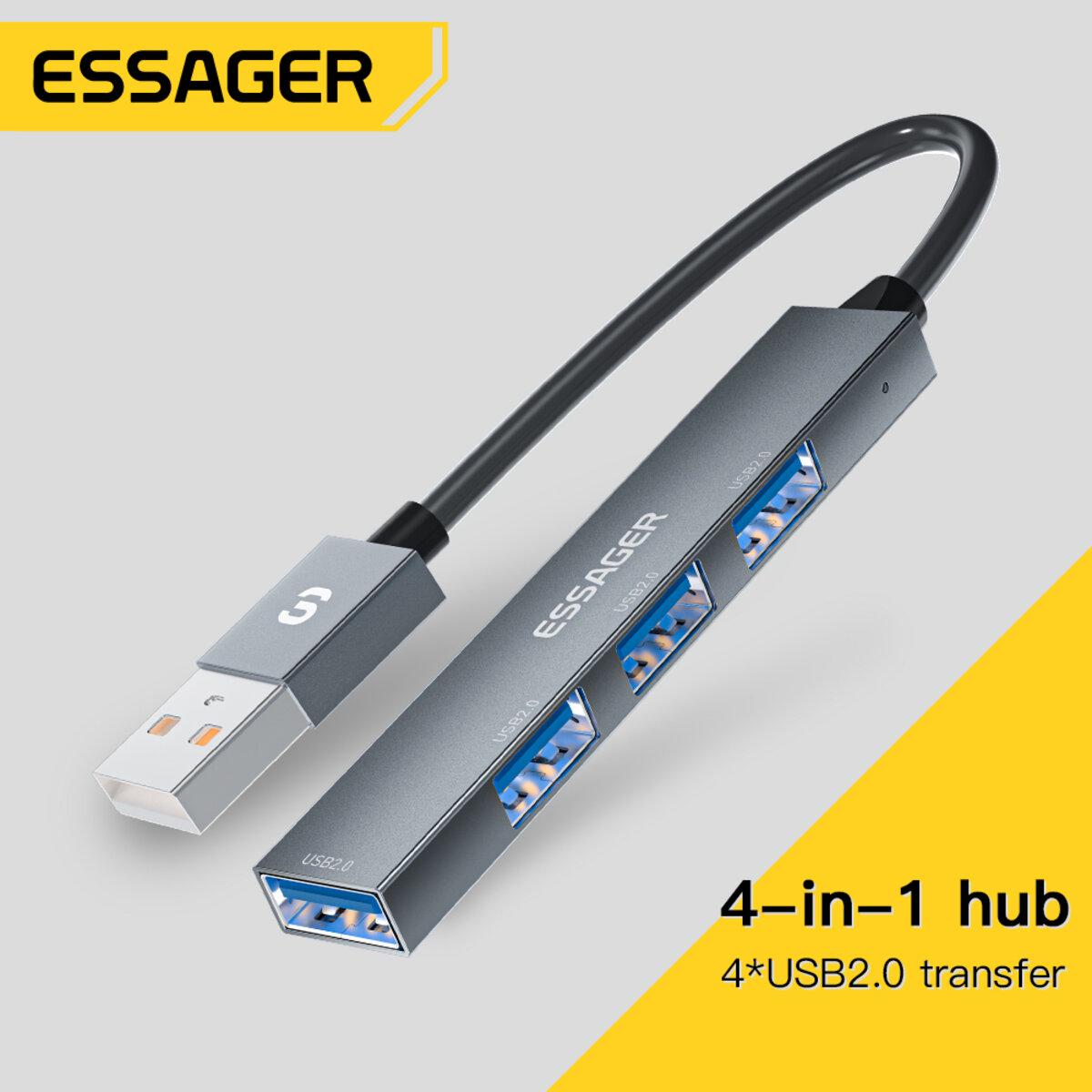 USB-хаб Essager EHBA04-FY0G-P Splitter USB-A Серый (13687708) - фото 2