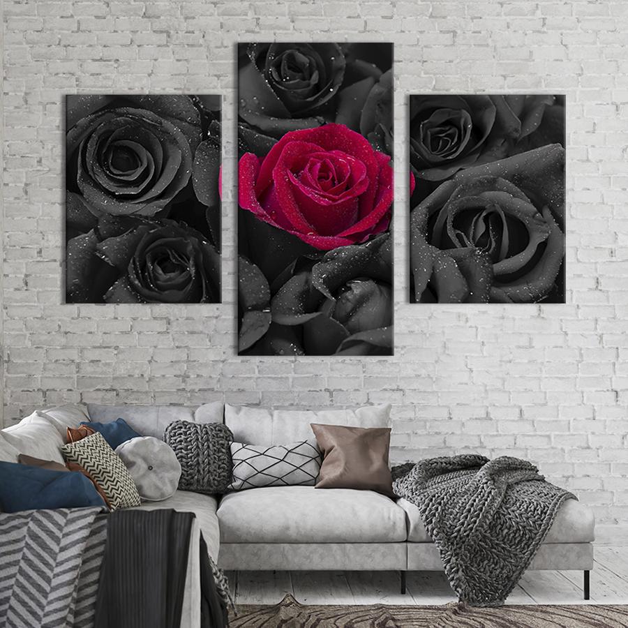 Модульная картина на холсте Триптих Алый цветок 66x40 см (247-32)
