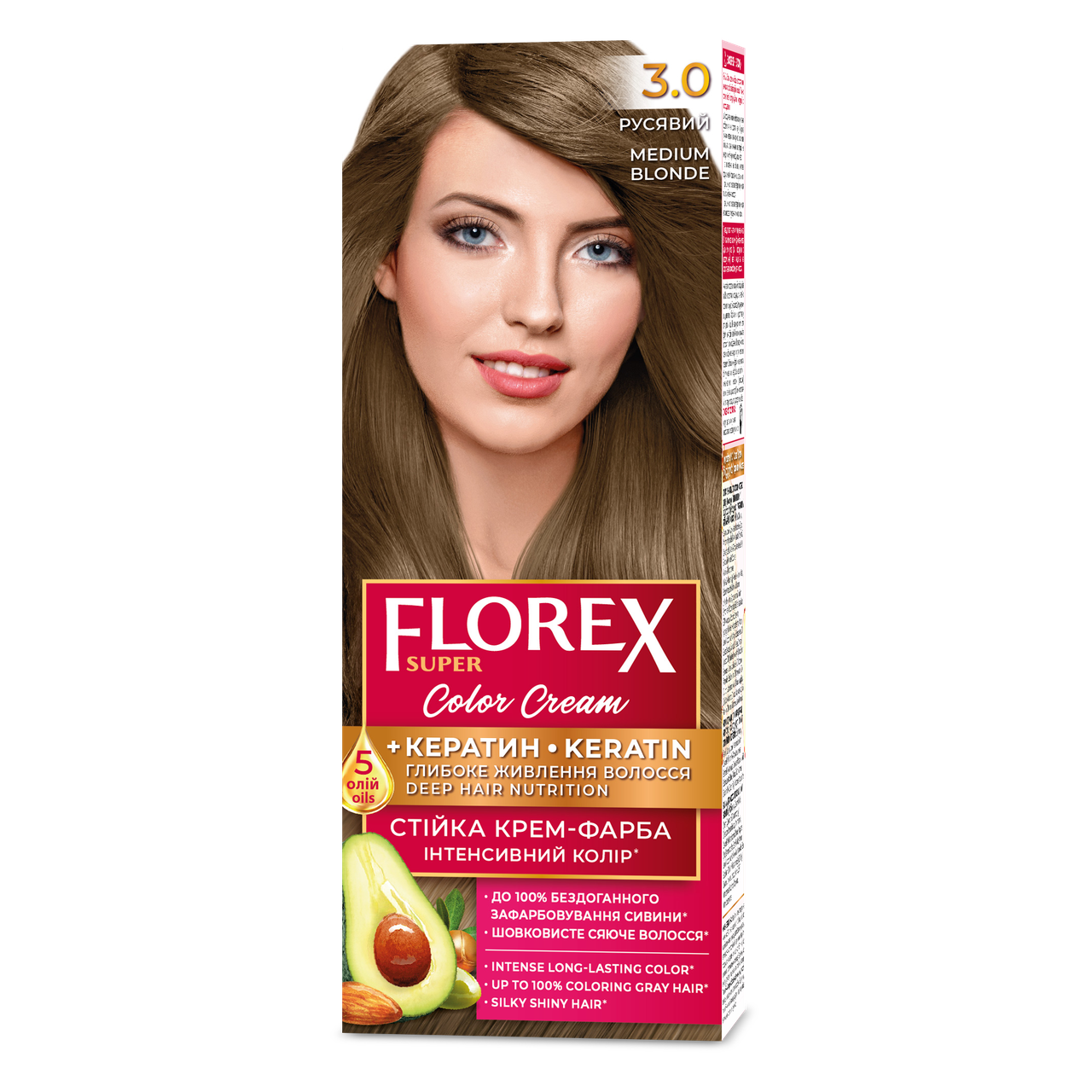 Крем-краска для волос стойкая Florex кератин 3.0 120 мл Русый