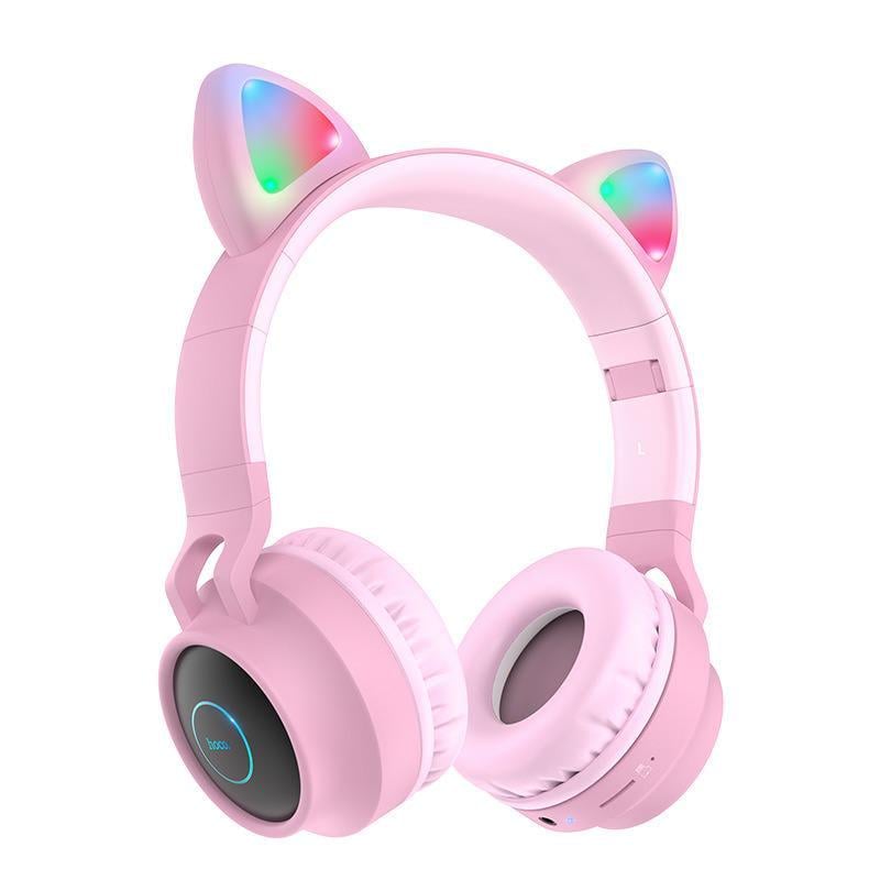 Наушники детские Hoco 27-BL5 Cat Bluetooth с подсветкой и MicroSD Розовый (ff853c2a)