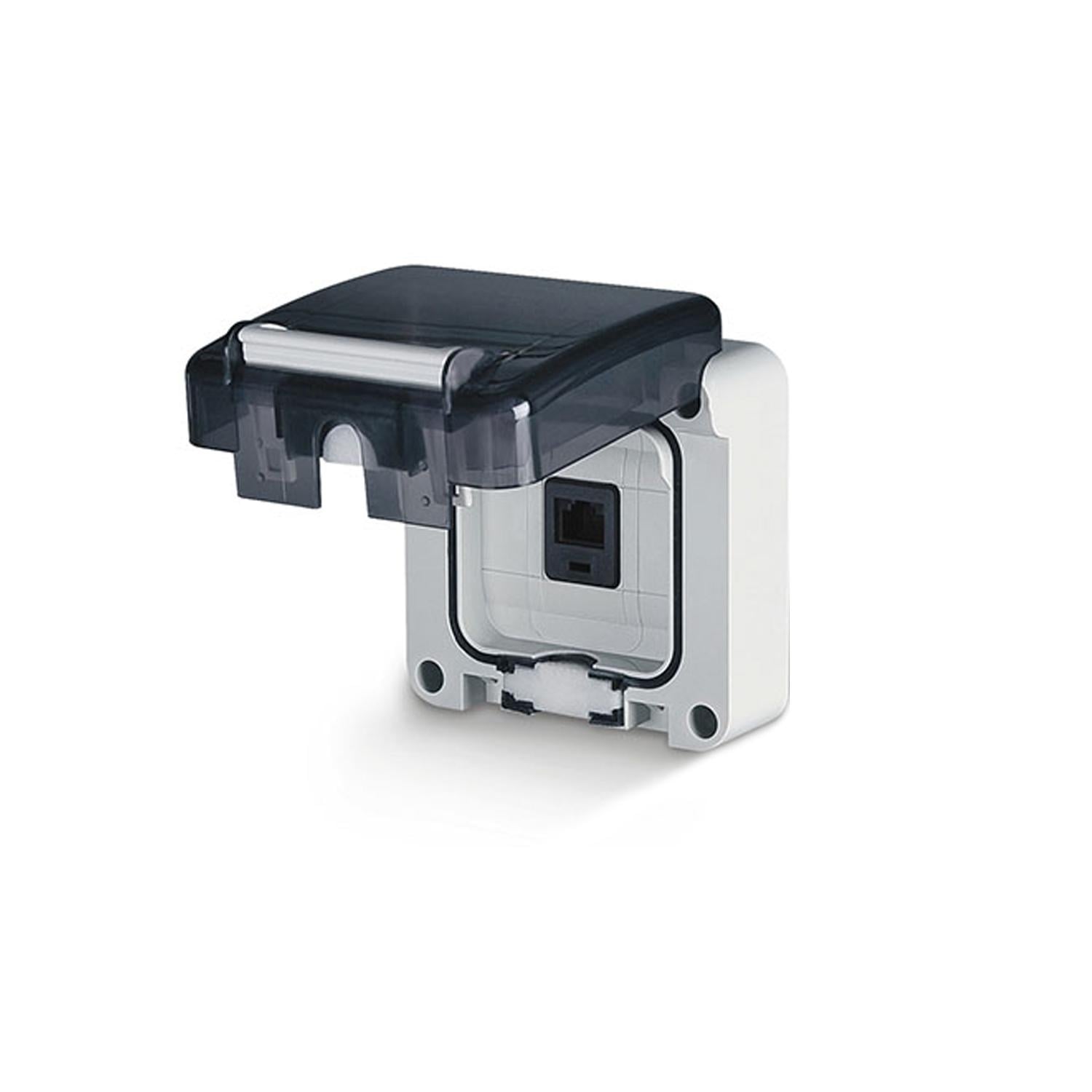 Розетка компьютерная ДКС Quadro RJ45 категория 5е 95х95 мм IP66 поликарбонат Серый (DIS137448150)