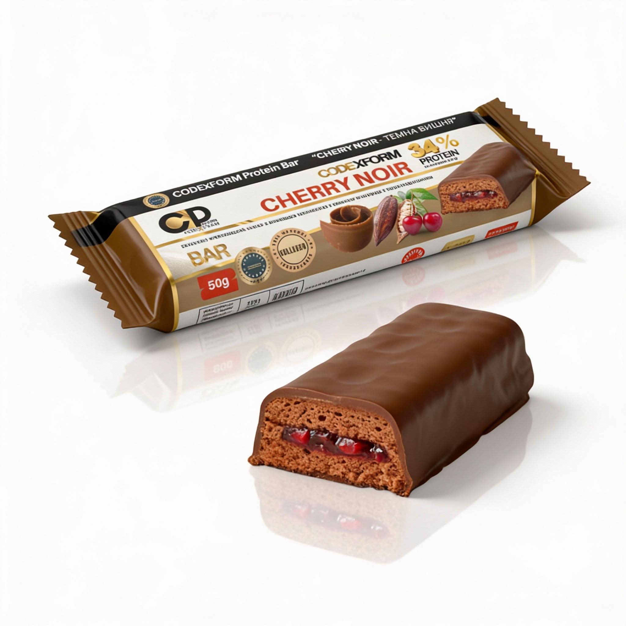 Батончик протеиновый CODExFORM Cherry Noir без сахара 34% протеина (BAR-CHERRY-NOIR-01) - фото 2