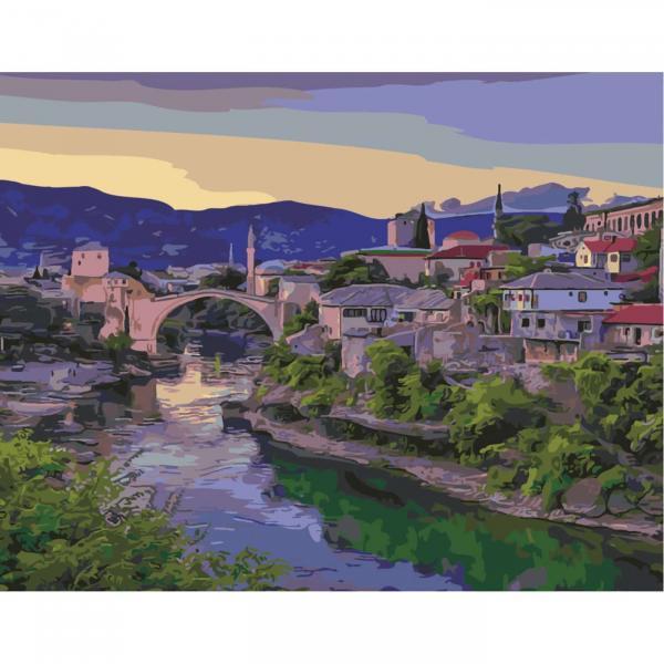 Картина по номерам Strateg Города Город возле гор 40х50 см цветное полотно в термопакете (SY6499)