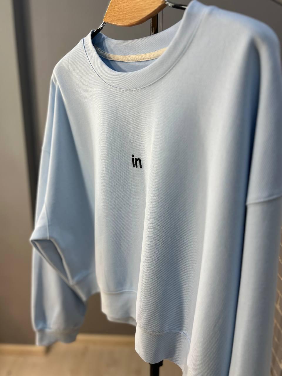 Світшот жіночий U S 36918 рубчик діагональ маленька вишивка in широкий OS Блакитний (1385) - фото 4