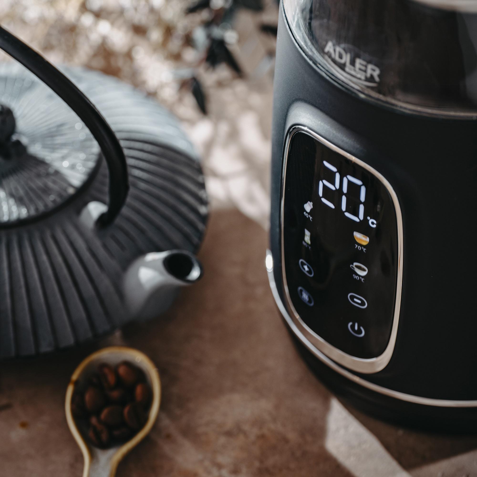 Электрочайник Adler AD 1305 пластик/стекло дисплей/регулятор температуры 1,7 л Black/Silver (27222611) - фото 9