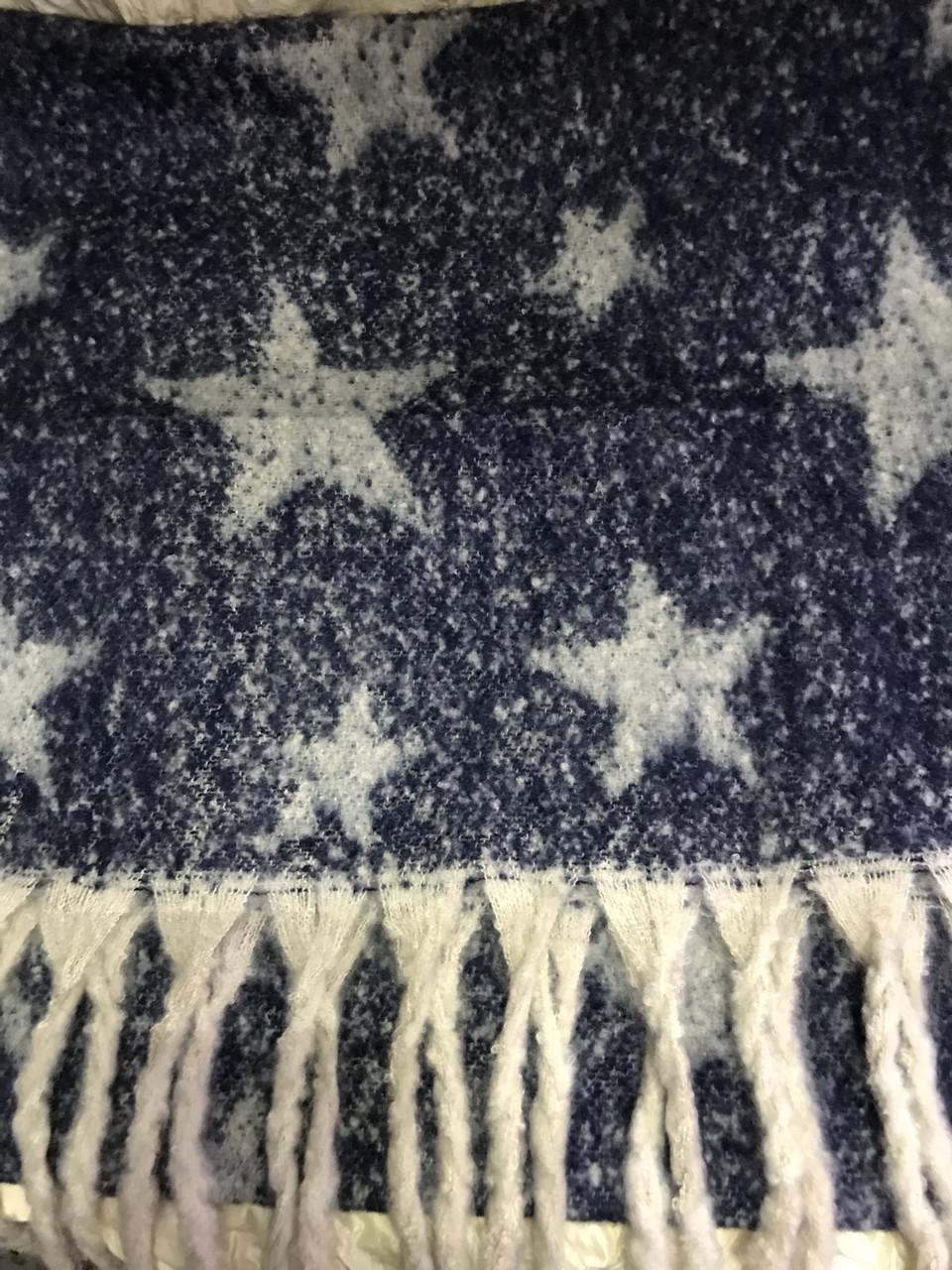 Палантин двухсторонний 230х48 см Синий с молочным