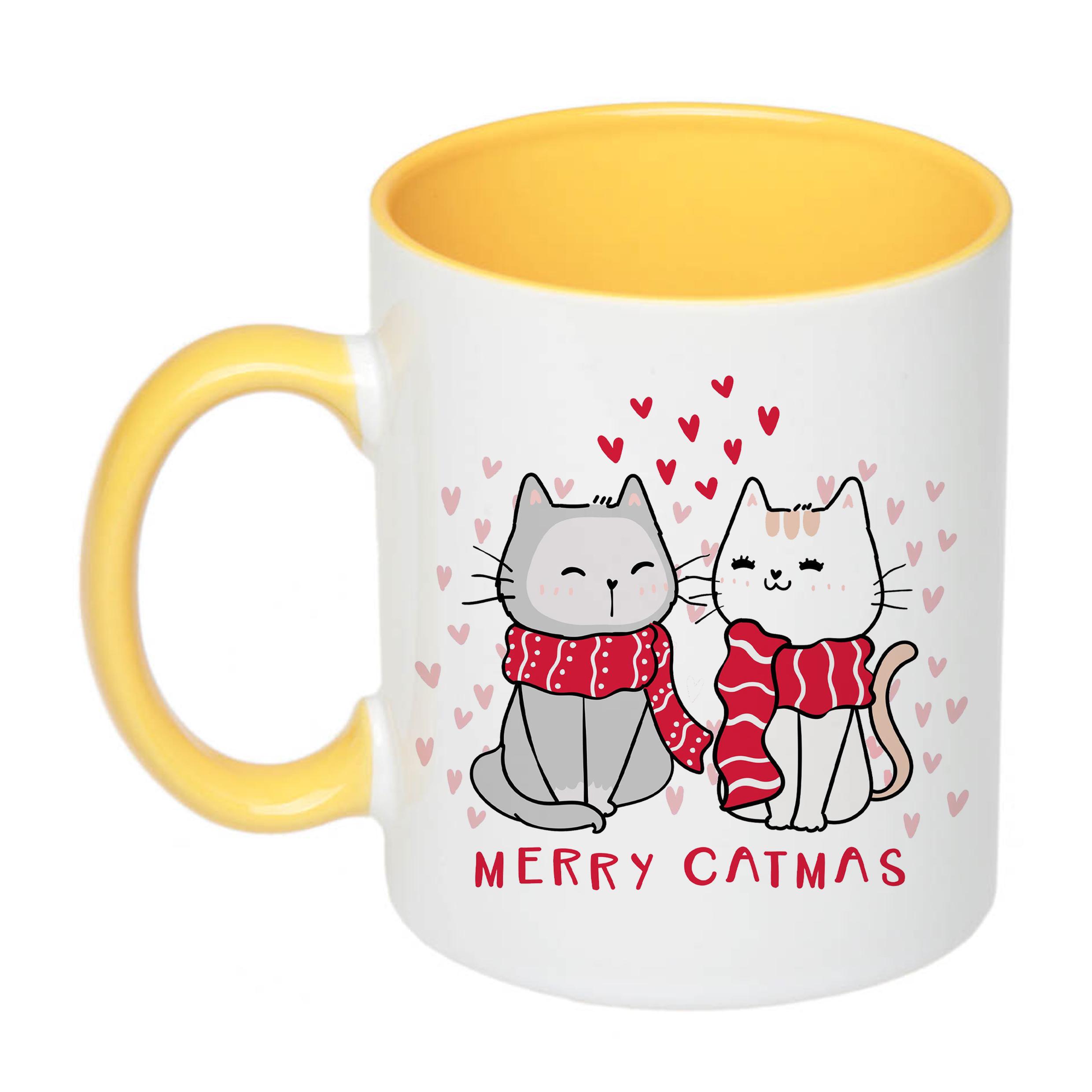 Чашка с печатью Merry Catmas 330 мл Желтый (21407)