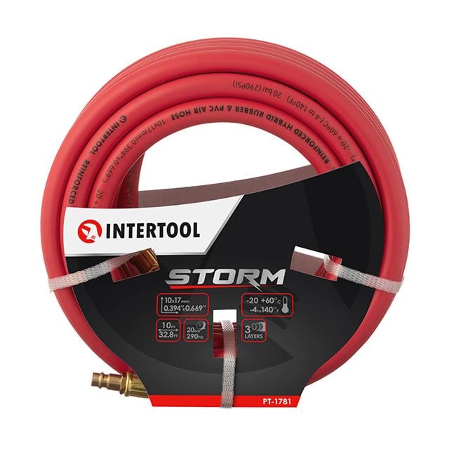 Шланг гібридний професійний Intertool 20 атм 10х17 мм 10 м з латунними швидкороз'ємними з'єднаннями STORM (PT-1781)
