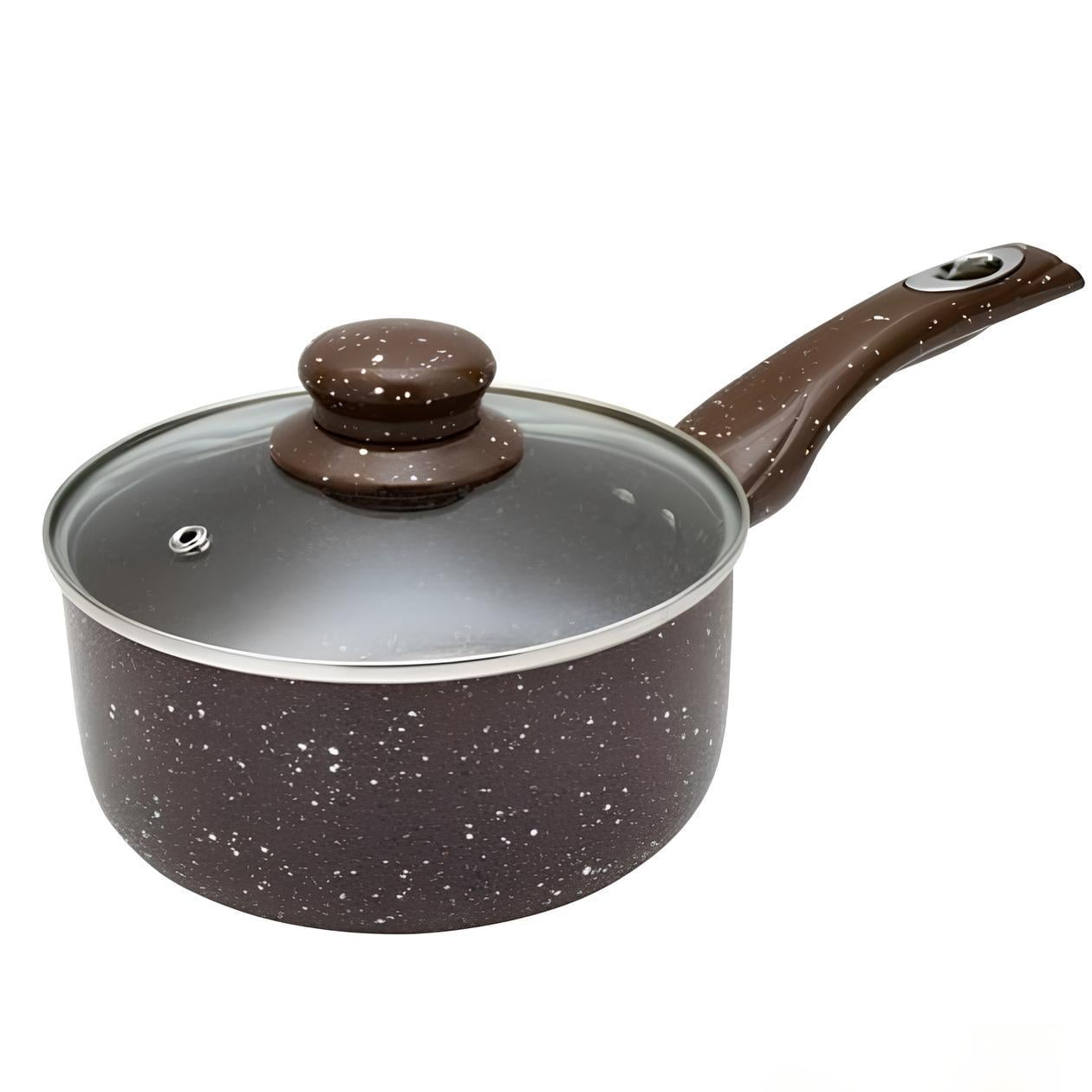 Сотейник з кришкою Stenson Мармурова крихта 16 см 1,8 л зі скляною кришкою Brown (30852)