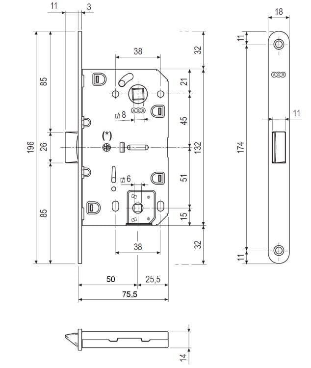 Замок врезной межкомнатный WC AGB Mediana Evolution 96/50 мм Бронзовый коричневый (B01102.50.22) - фото 3 Замок врезной межкомнатный WC AGB Mediana Evolution 96/50 мм Бронзовый коричневый (B01102.50.22) - фото 3