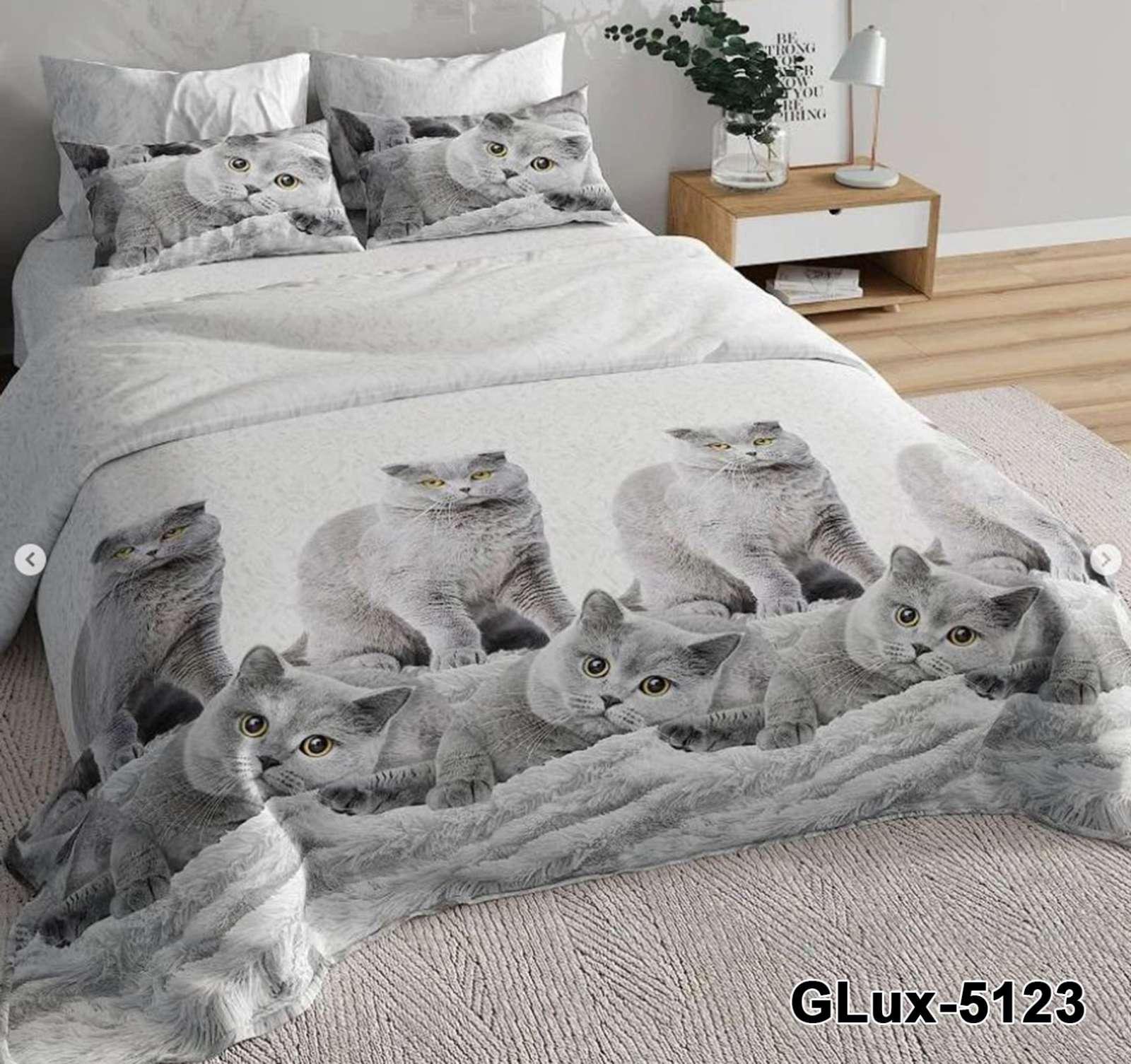 Простирадло євро Коти 3 Д бязь голд люкс 240х220 см Сірий (22271055)