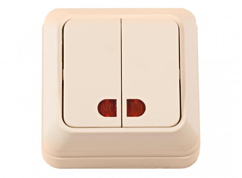 Выключатель двухклавишный накладной Luxel 2306 OPERA с подсветкой Кремовый (27552056)