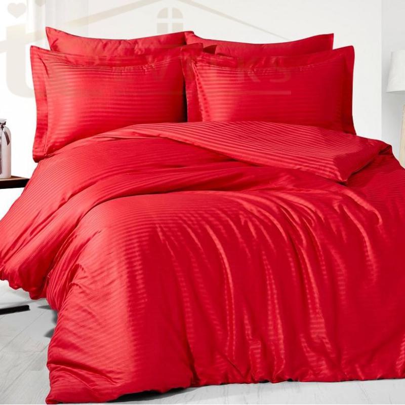 Постельное белье Meriset Elite сатин страйп двуспальное на резинке Red (550387-6)