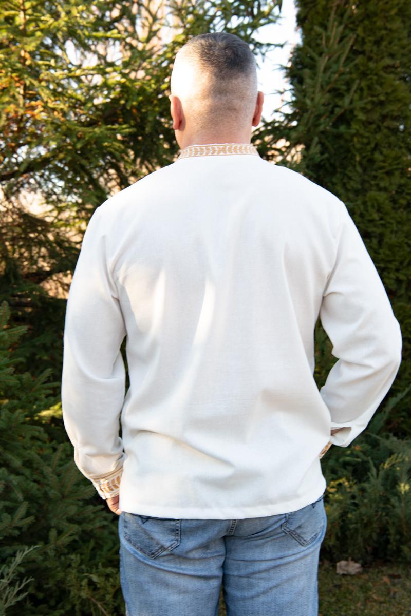 Вышиванка мужская натуральный лен с длинным рукавом М Молочный (2468018872) - фото 2