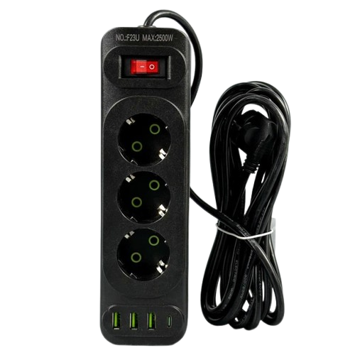 Фильтр-удлинитель сетевой UA Power F23U с 3 розетками и портами 3xUSB-A/1xType-C 6 м Black (30835709)