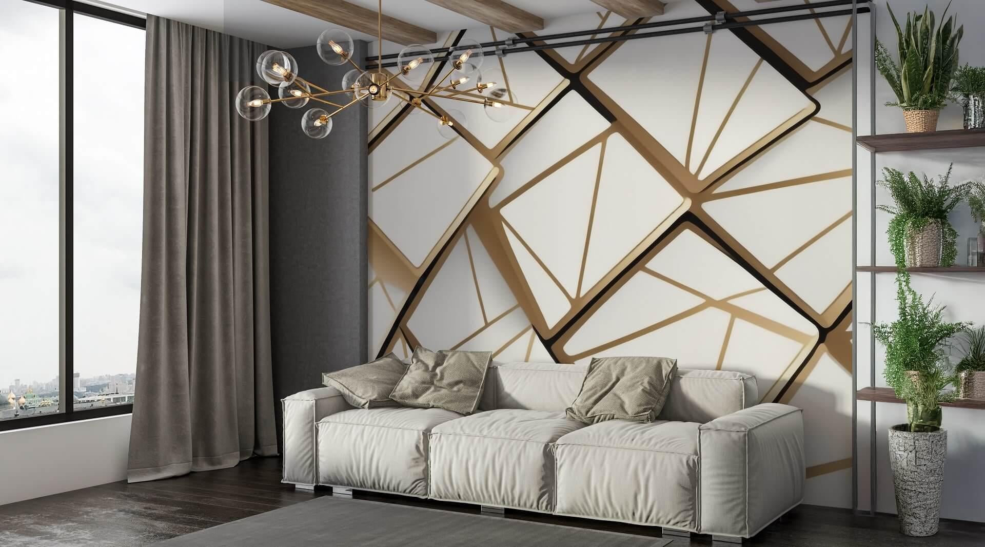 Фотошпалери флізелінові Styleo Print-walls 3D Золота геометрія 0211 350х270 см (Pw-0211/3)