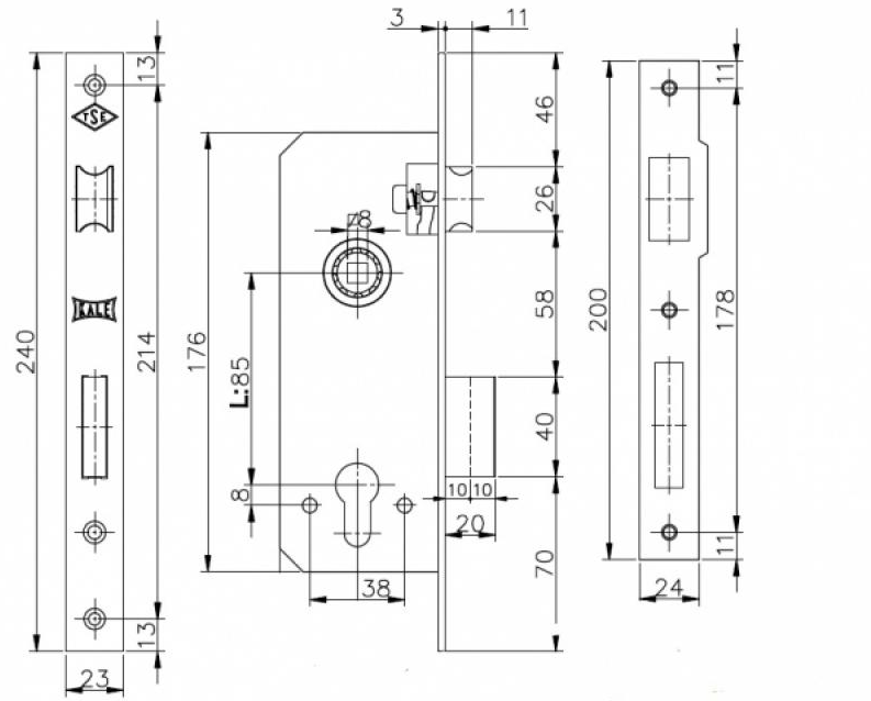 Корпус замка Kale Kilit 152-R бексет 40 мм Нікель - фото 2