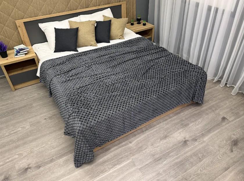 Покривало велсофт Шахи в клітинку 200х210 см Графітовий /Сірий/(87-039)