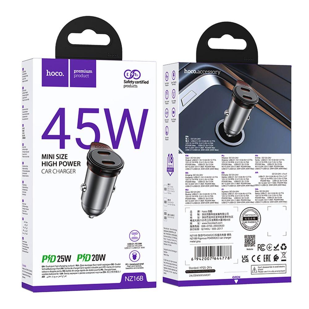 Зарядний пристрій автомобільний Hoco NZ16B 2USB-C QC/PD45W (29519140) - фото 2 Зарядний пристрій автомобільний Hoco NZ16B 2USB-C QC/PD45W (29519140) - фото 2