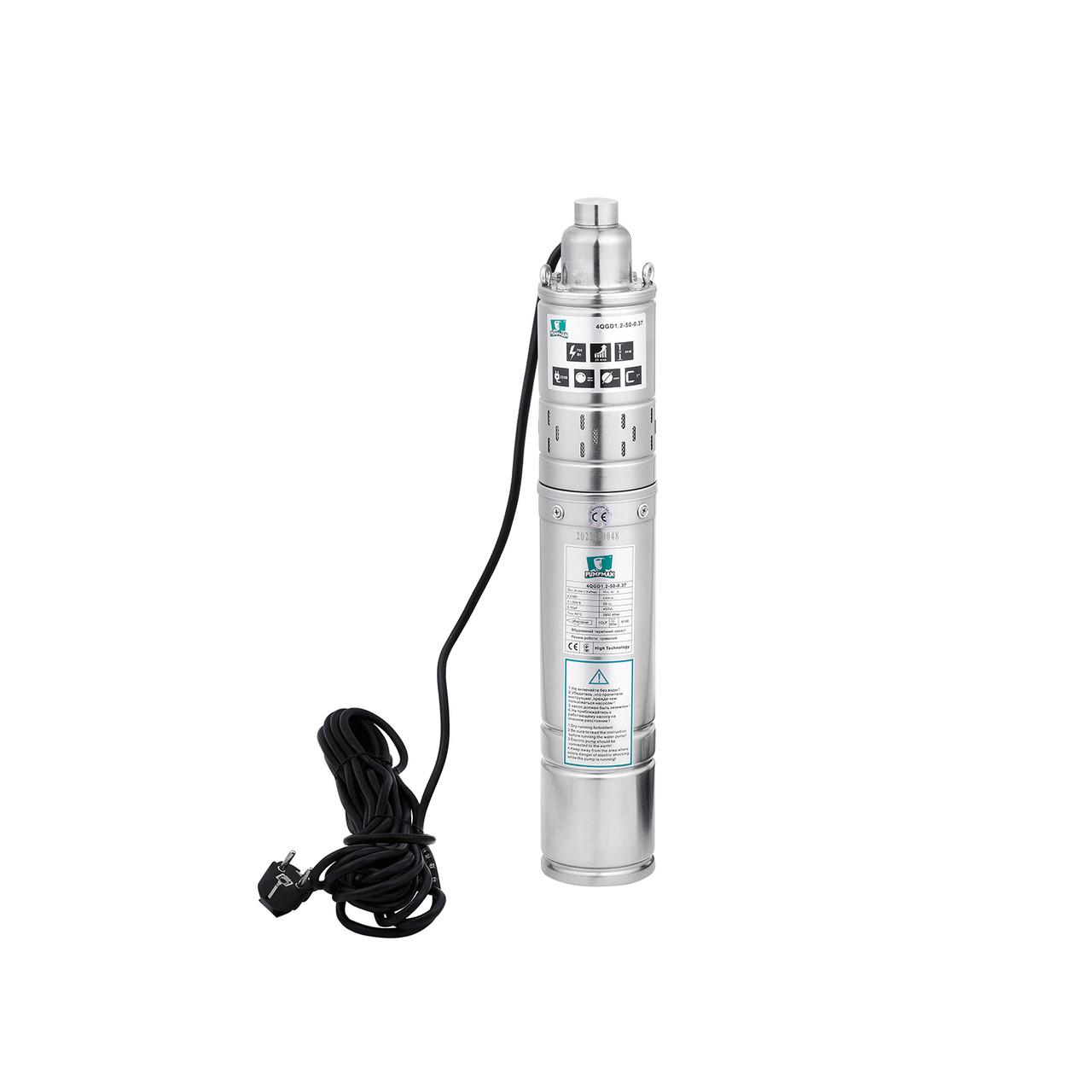 Насос глубинный шнековый Pumpman 4QGD1.2-50-0.37 кВт Нmax 80 м Qmax 1,5 куб.м 370 Вт (2681047357)