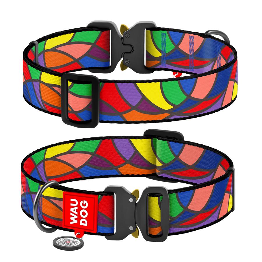 Ошейник для собак с QR-паспортом Waudog Nylon Витраж металлическая пряжка-фастекс XXL 35 мм 46-70 см Разноцветный (4535-0051) - фото 1 Ошейник для собак с QR-паспортом Waudog Nylon Витраж металлическая пряжка-фастекс XXL 35 мм 46-70 см Разноцветный (4535-0051) - фото 1