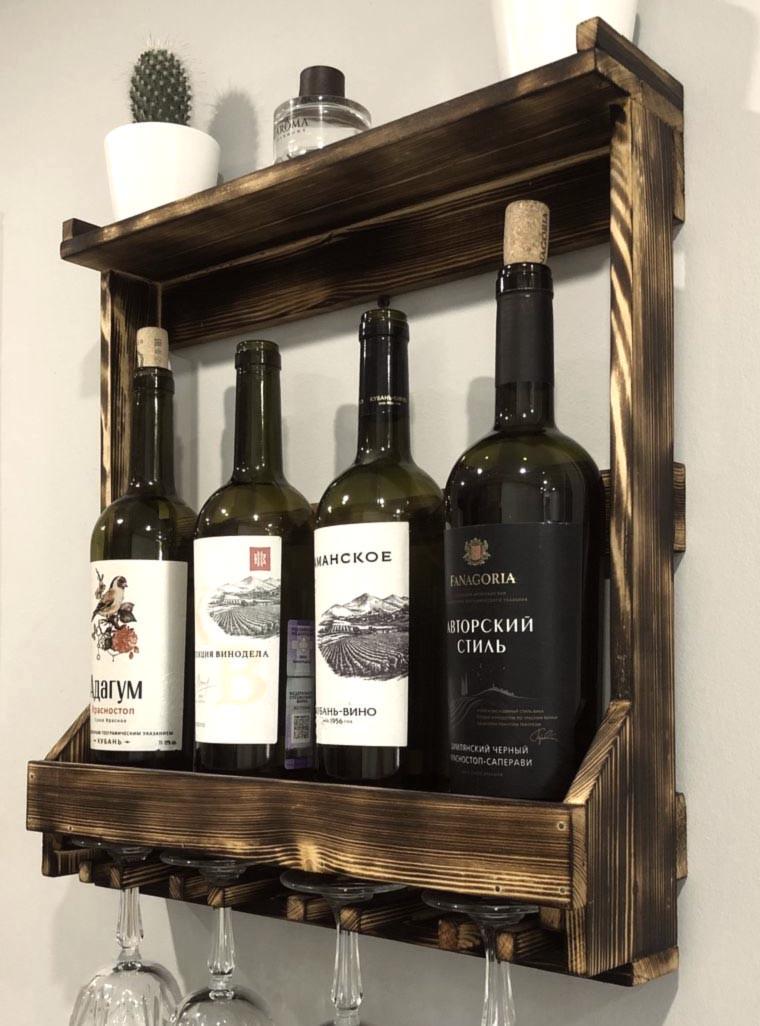 Полка для вина настенная из дерева Рикубе Мустанг (ПНК-012829)