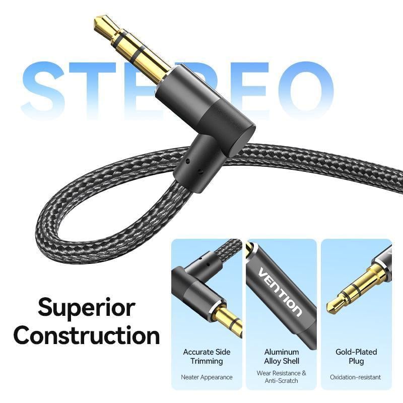 Кабель Vention 3.5 мм minijack стерео AUX TRS 3-пиновая нейлоновая оплетка 1 м Черный (BAZBF) - фото 3 Кабель Vention 3.5 мм minijack стерео AUX TRS 3-пиновая нейлоновая оплетка 1 м Черный (BAZBF) - фото 3