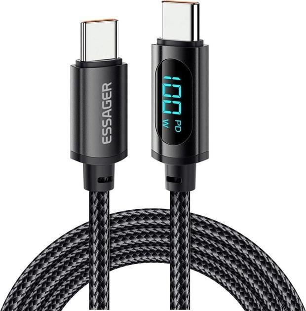 Кабель Essager Type-C PD 100w Fast Charge с дисплеем 1 м Black (25397462)