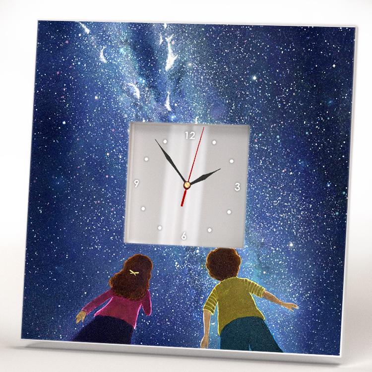 Часы в стиле аниме Мальчик и девочка смотрят в звездное небо 260x260 мм (C03632)