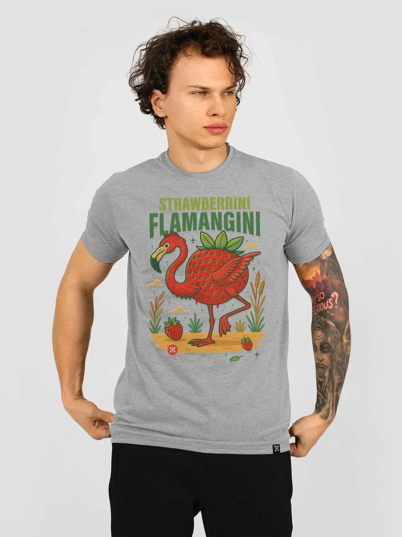 Футболка чоловіча "Strawberrini Flamangini" M Сірий (27188527)