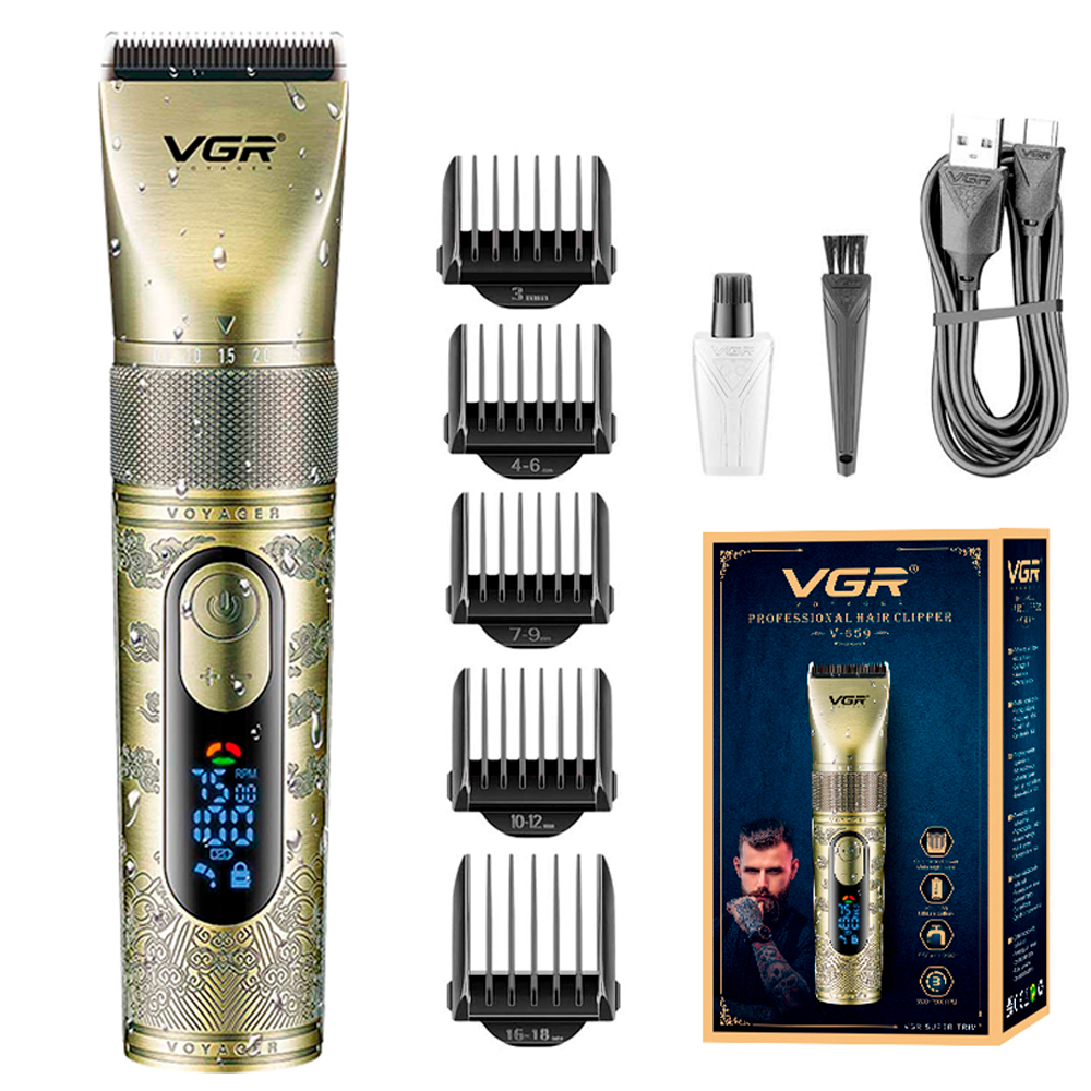 Машинка аккумуляторная для стрижки VGR V-659 с 5 насадками и LED дисплеем (2446821379)