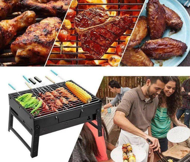 Мангал-чемодан гриль BBQ 44х31х7 см Черный - фото 2