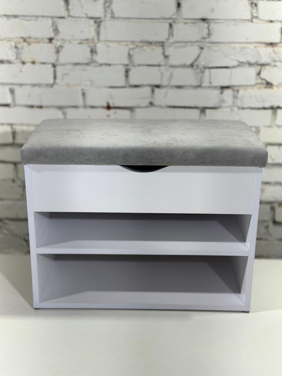 Тумба для обуви ДСП/ткань 30х70х45 см Белый/Свет серая - фото 2 Тумба для обуви ДСП/ткань 30х70х45 см Белый/Свет серая - фото 2