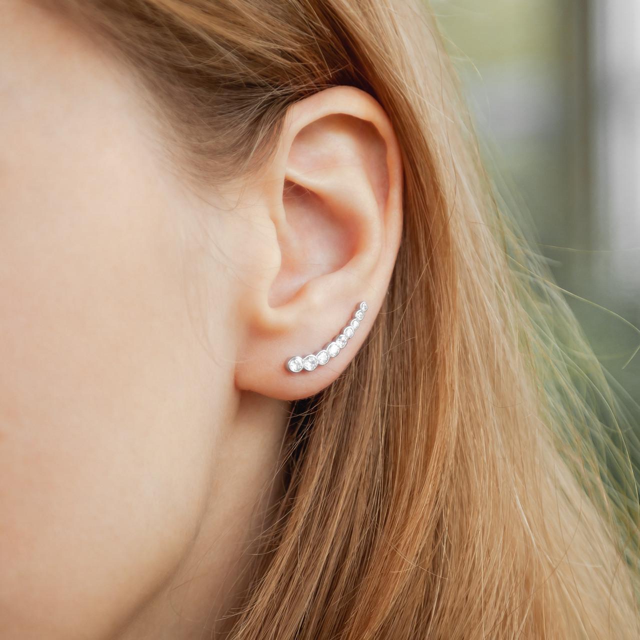 Серьги серебряные кафы Утонченность с белыми фианитами разных размеров