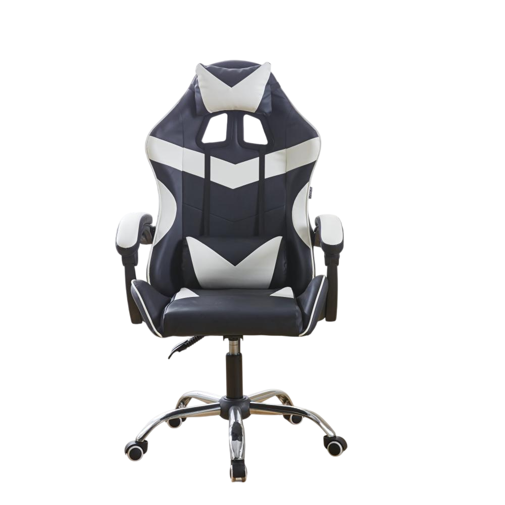 Кресло геймерское Bonro BN-810 из экокожи на колесиках с подушками под поясницу и голову Черно-белый (132-76-42400279)