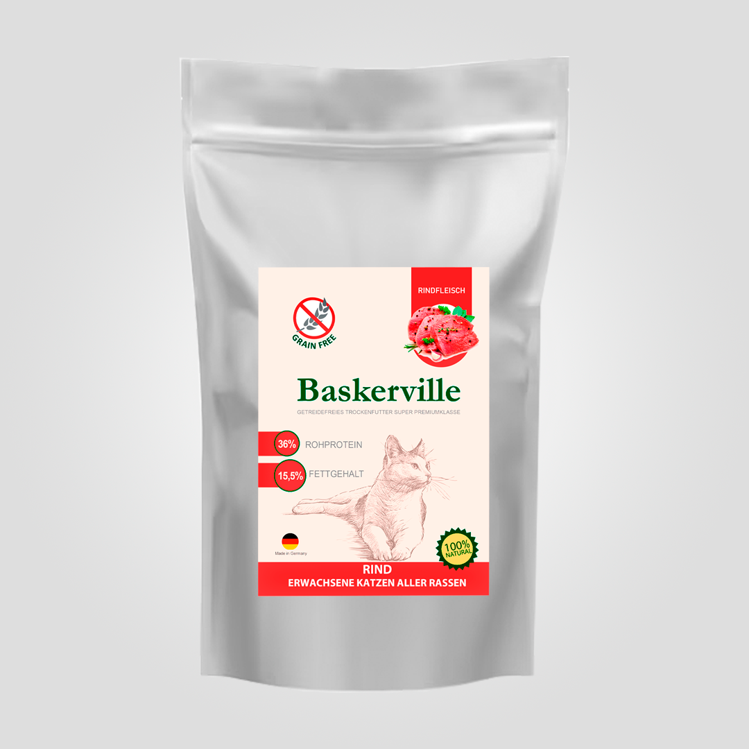 Корм сухой беззерновой для взрослых кошек Baskerville говядина и батат 1 кг (26002312)