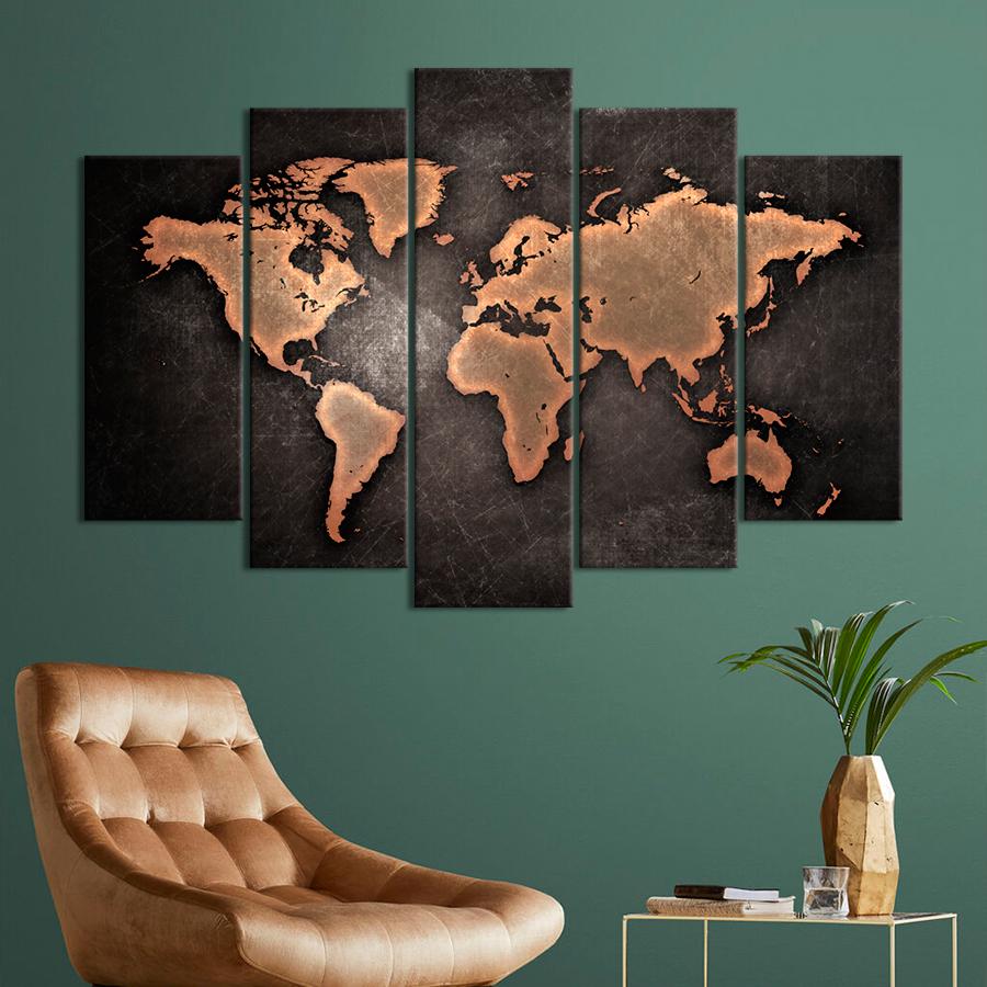 Картина карта Винтажная золотая карта мира 112x68 см (A1327-5)