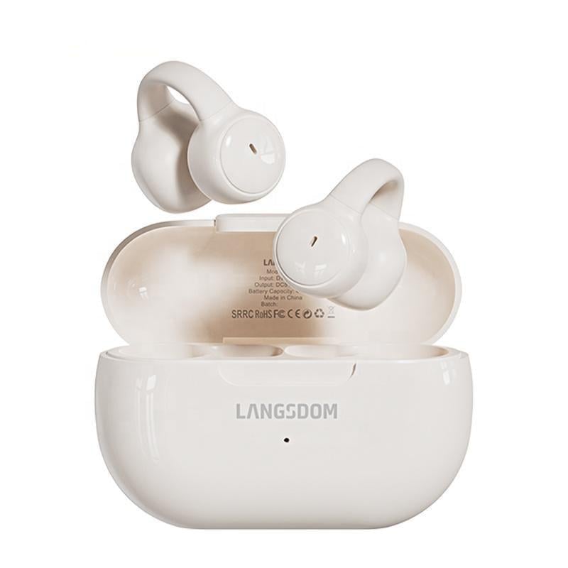 Наушники-клипсы беспроводных костных Langsdom TE-18 Pro Open-Ear с шумоподавлением Бежевый (894377)
