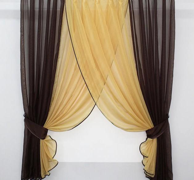 Шторки кухонные с подвязками 400х170 см Венге/Янтарный (096к)