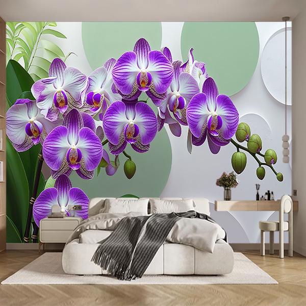 Фотошпалери флізелінові у вітальню Фіолетові орхідеї 3D 100х100 см (616)