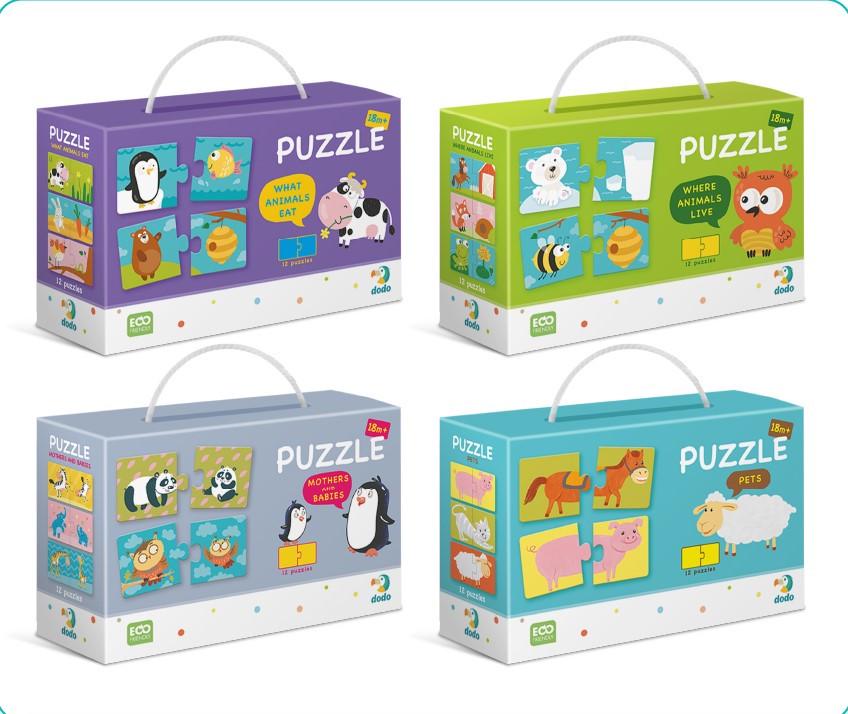 Комплект пазлів Dodo серії Дуо Хто Що Їсть/Звірята та їх Домівки/Мама і малюк/Улюблені Тваринки (2884373676)