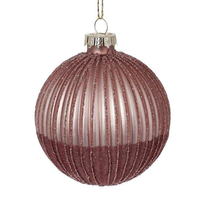 Набор елочных шаров стеклянных 8 см 6 шт. Пудровый/Бордовый (12909)