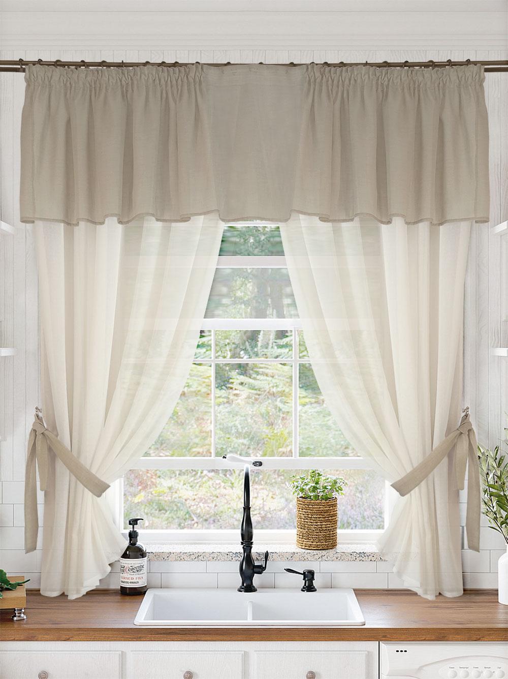 Комплект тюль на кухню Дублин лен 280х170 см 5 пр. Бежевый/Молочный (Dublin 105-milk) - фото 1
