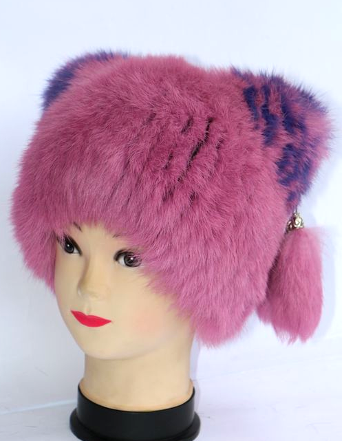 Шапка женская из натурального меха кролика Розовый (28253)