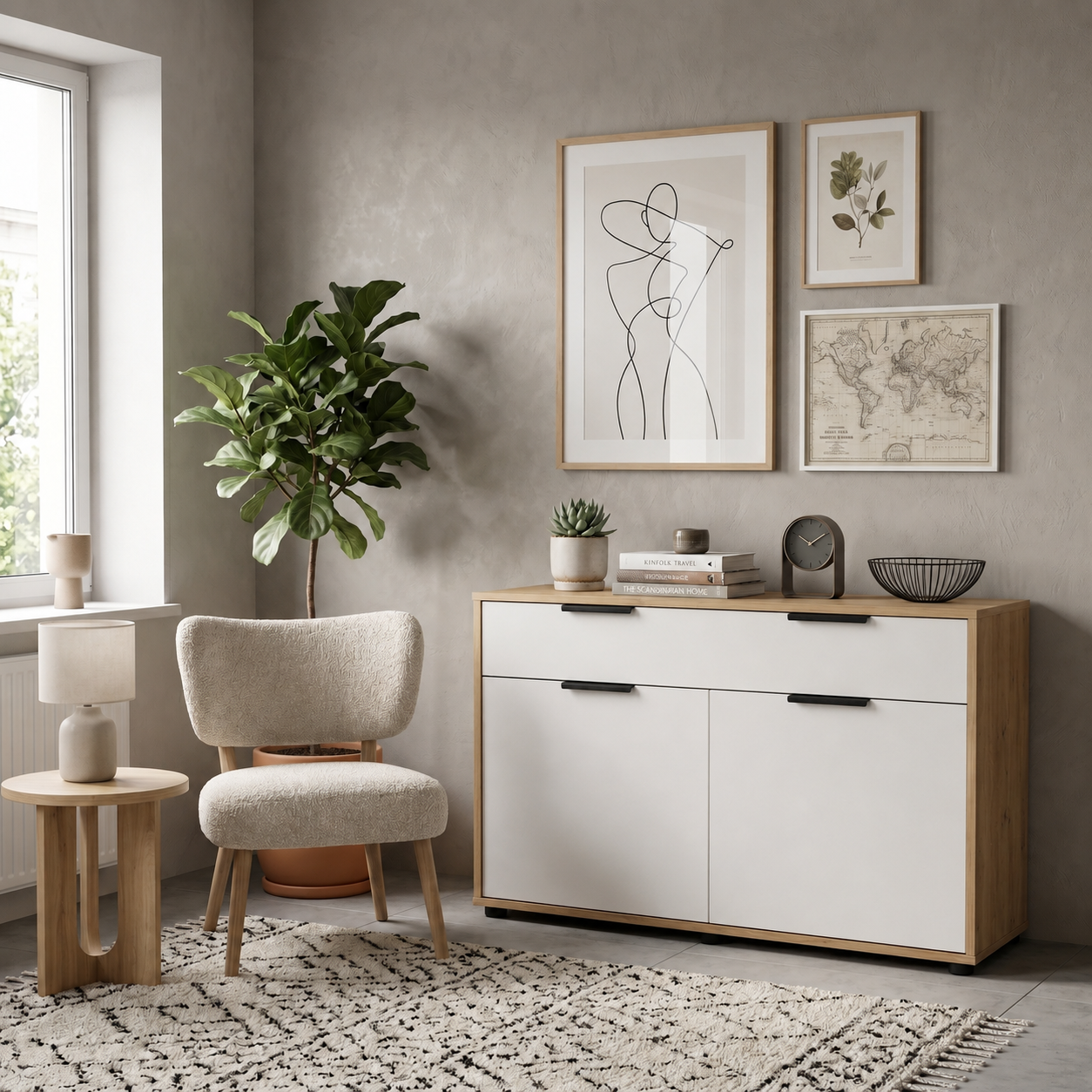 Комод с ящиками и полками Nola 1200х450х750 мм Белый/Дуб Артизан (Nola WH/DA)