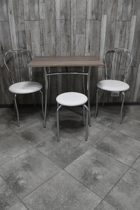 Кухонний комплект Ванесса Тріо стіл/стільці 2 шт./табурет в хром-корпусі 60х80х75 см Трюфель/Білий (28374547)